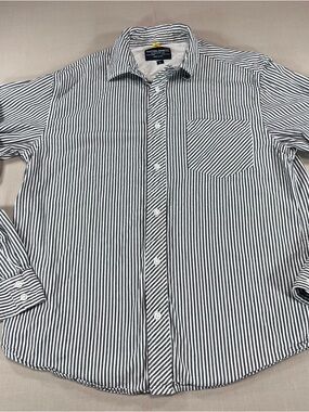 Nautica Jeans Co Men’s L Black White Stripe Long Sleeve Button Down Cotton Shirt